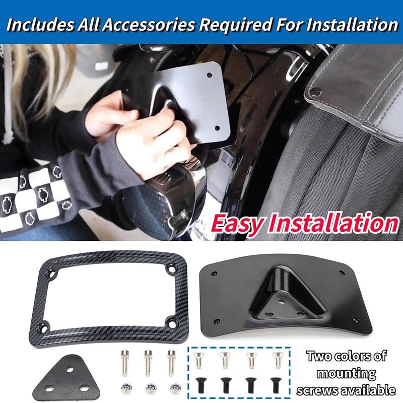 SoCiMa 3149 Upgrade Curved Laydown License Plate Mount with Frame Compatible with Harley Davidson 3 Hole Mount (Carbon Fiber) - Image 3